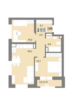 2-к квартира, строящийся дом, 55м2, 3/26 этаж