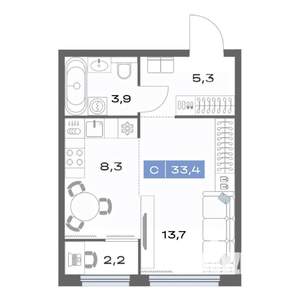 Студия квартира, строящийся дом, 33м2, 24/25 этаж