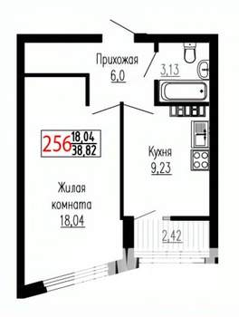 1-к квартира, строящийся дом, 39м2, 19/27 этаж