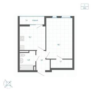 1-к квартира, вторичка, 43м2, 17/32 этаж