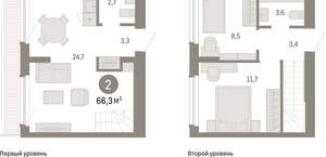 2-к квартира, вторичка, 66м2, 8/9 этаж