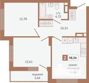 2-к квартира, строящийся дом, 58м2, 5/31 этаж