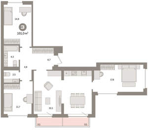 3-к квартира, вторичка, 101м2, 9/9 этаж