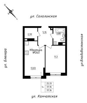 1-к квартира, строящийся дом, 37м2, 22/25 этаж