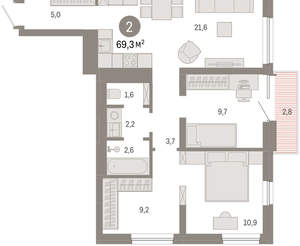 2-к квартира, вторичка, 69м2, 3/8 этаж