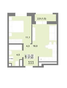 1-к квартира, вторичка, 38м2, 14/26 этаж