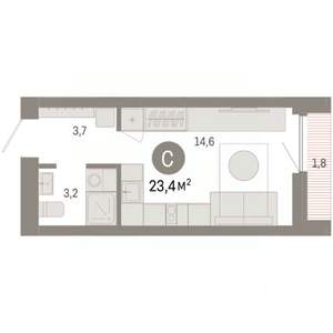 Студия квартира, вторичка, 23м2, 15/16 этаж