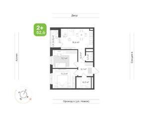 2-к квартира, вторичка, 53м2, 8/17 этаж