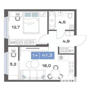 1-к квартира, строящийся дом, 41м2, 17/17 этаж