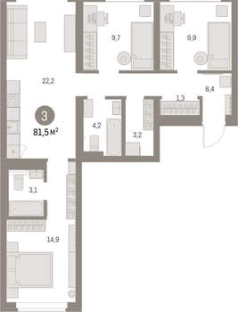 3-к квартира, вторичка, 81м2, 2/9 этаж