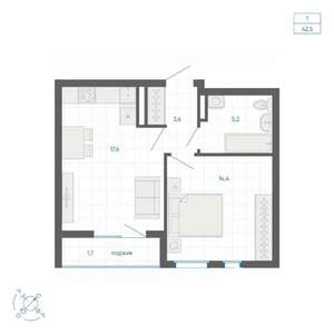 1-к квартира, строящийся дом, 43м2, 30/32 этаж