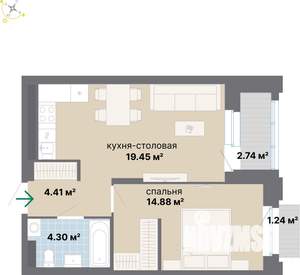 1-к квартира, строящийся дом, 47м2, 6/9 этаж