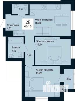 2-к квартира, строящийся дом, 60м2, 4/30 этаж