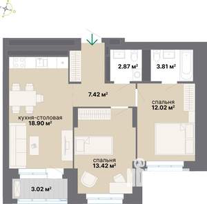 2-к квартира, вторичка, 61м2, 23/25 этаж