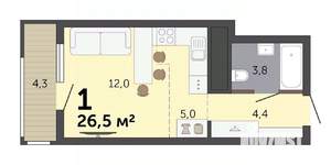 Студия квартира, вторичка, 27м2, 6/19 этаж