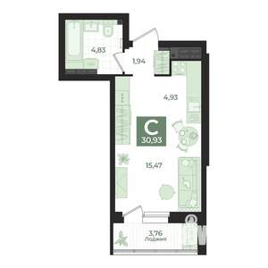 Студия квартира, вторичка, 31м2, 12/15 этаж