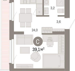 Студия квартира, вторичка, 39м2, 8/9 этаж