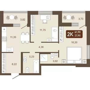 3-к квартира, вторичка, 62м2, 11/24 этаж