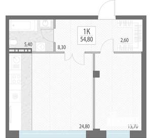 1-к квартира, строящийся дом, 55м2, 2/9 этаж