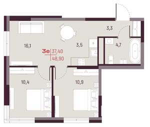 3-к квартира, вторичка, 49м2, 8/20 этаж
