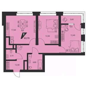 2-к квартира, вторичка, 64м2, 23/25 этаж