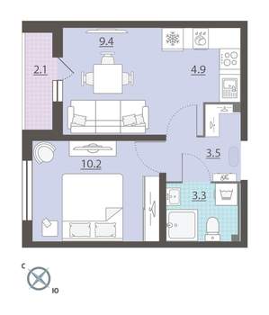 1-к квартира, вторичка, 32м2, 5/8 этаж