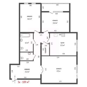 3-к квартира, вторичка, 109м2, 4/16 этаж