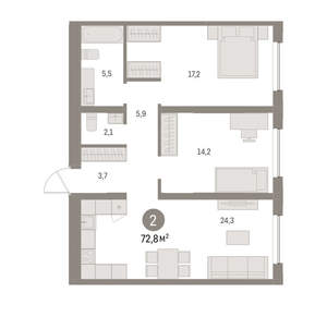 2-к квартира, вторичка, 73м2, 3/16 этаж