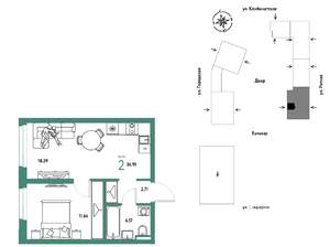 2-к квартира, строящийся дом, 37м2, 15/24 этаж