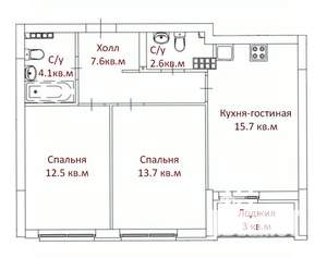 2-к квартира, вторичка, 56м2, 8/17 этаж