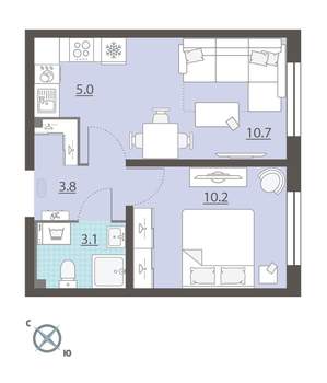 1-к квартира, вторичка, 33м2, 6/8 этаж