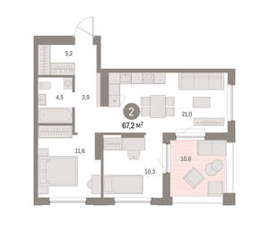 2-к квартира, вторичка, 67м2, 8/16 этаж