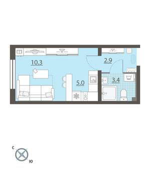 Студия квартира, вторичка, 22м2, 3/8 этаж
