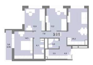 3-к квартира, строящийся дом, 88м2, 7/25 этаж