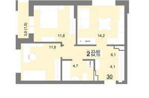 2-к квартира, вторичка, 55м2, 5/26 этаж