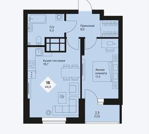 1-к квартира, вторичка, 44м2, 20/25 этаж