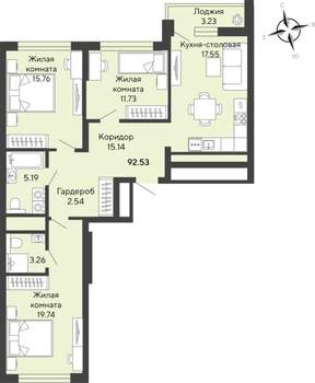 3-к квартира, строящийся дом, 93м2, 29/31 этаж