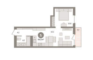 1-к квартира, вторичка, 44м2, 6/8 этаж