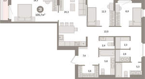 3-к квартира, вторичка, 106м2, 13/16 этаж