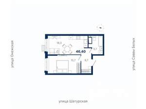 1-к квартира, вторичка, 46м2, 7/17 этаж