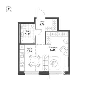 Студия квартира, строящийся дом, 34м2, 7/25 этаж