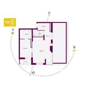 1-к квартира, строящийся дом, 55м2, 20/20 этаж