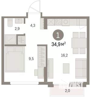 1-к квартира, вторичка, 35м2, 6/9 этаж