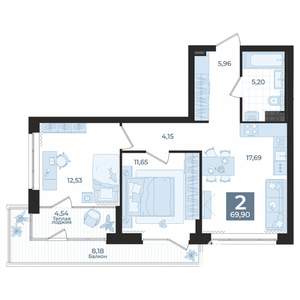 2-к квартира, вторичка, 70м2, 7/12 этаж