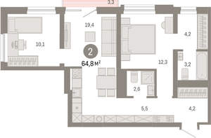 2-к квартира, вторичка, 65м2, 6/8 этаж