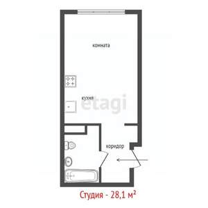 Студия квартира, вторичка, 28м2, 3/16 этаж