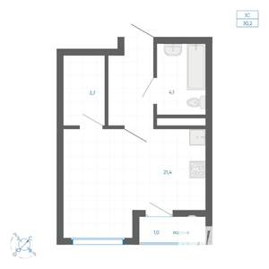 Студия квартира, вторичка, 30м2, 21/22 этаж