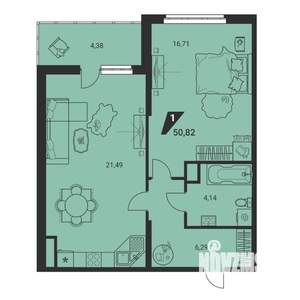 1-к квартира, вторичка, 51м2, 24/25 этаж