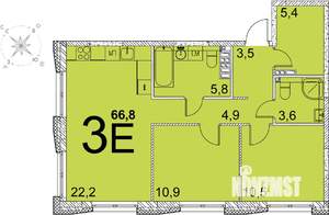 2-к квартира, вторичка, 66м2, 16/25 этаж