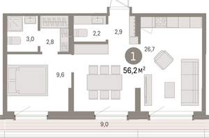 1-к квартира, вторичка, 56м2, 7/9 этаж